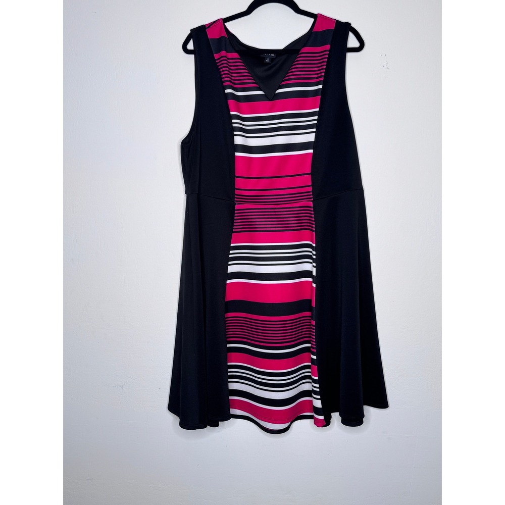 Torrid Womens Plus Size 3X Pink Black White Striped Colorblock Skater Dress - Picture 1 of 5